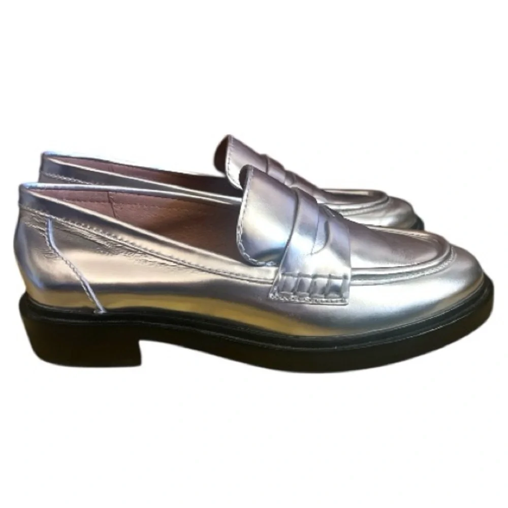 Madewell The Vernon Specchio Leather Loafers Metallic Silver‎ Size 6